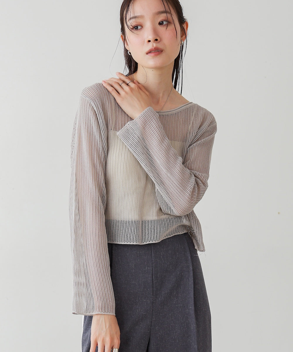 バックデザインメッシュニットトップス
