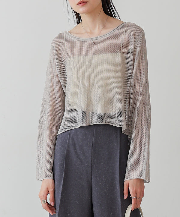 バックデザインメッシュニットトップス