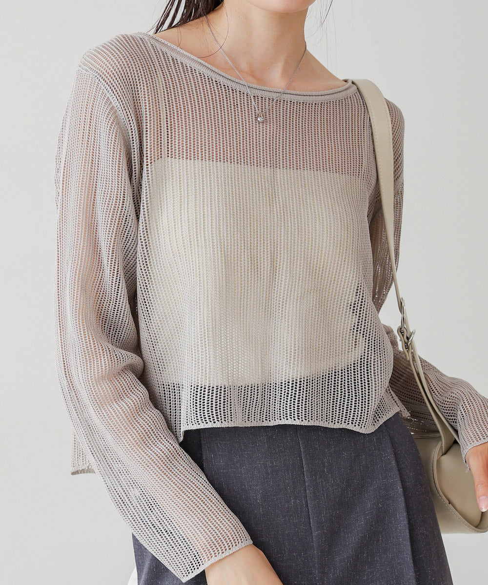 バックデザインメッシュニットトップス