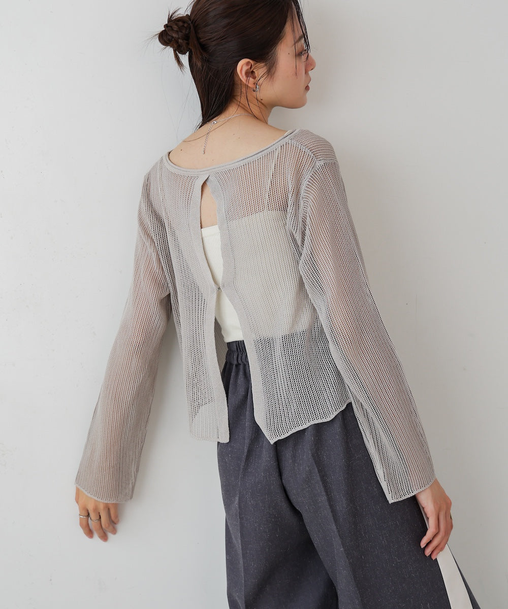 バックデザインメッシュニットトップス