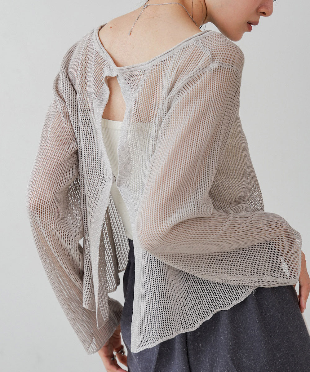バックデザインメッシュニットトップス