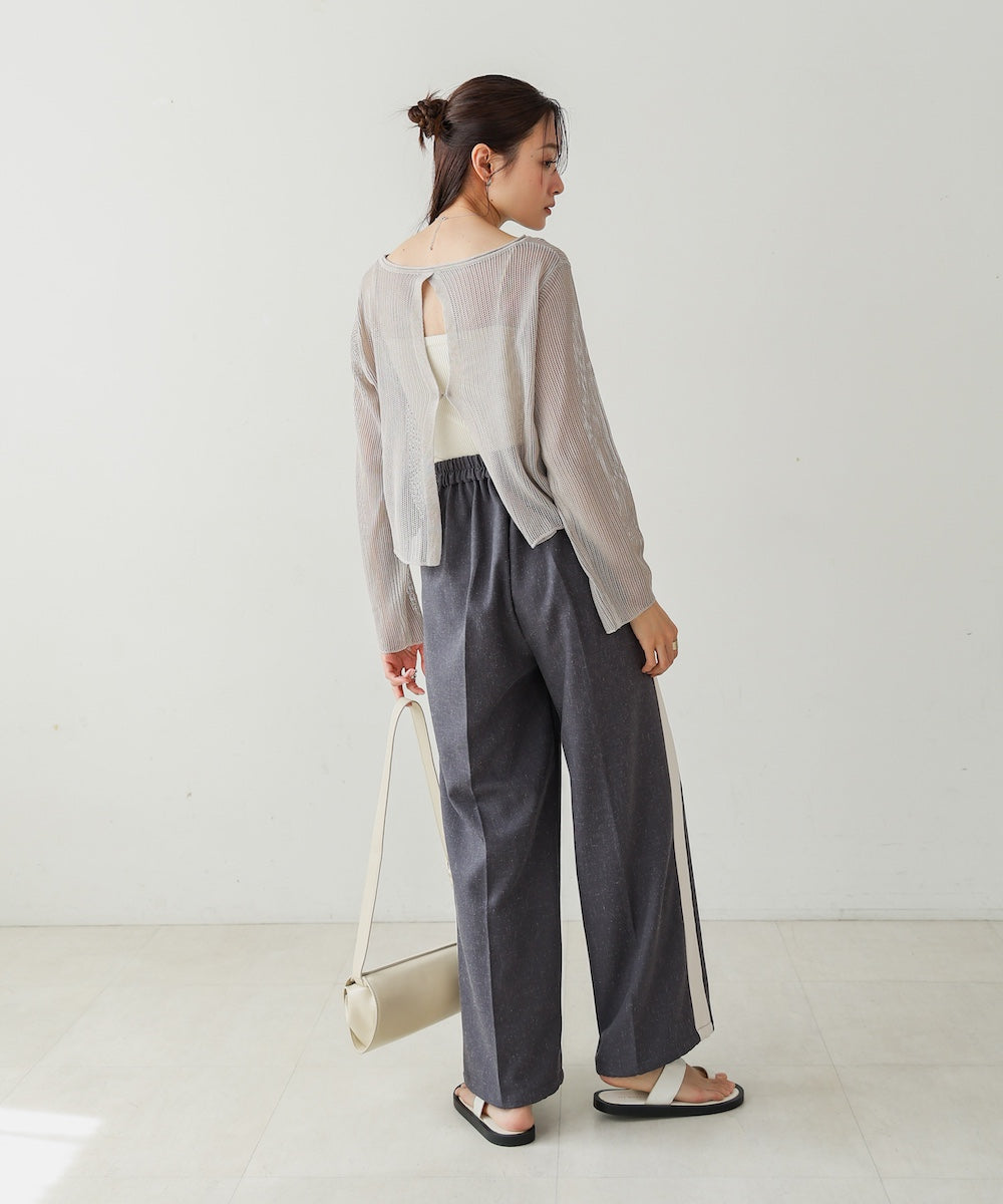 バックデザインメッシュニットトップス