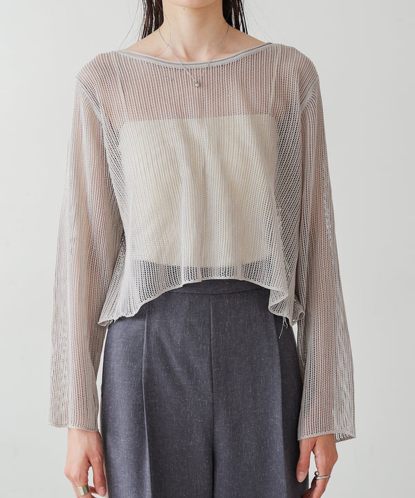 バックデザインメッシュニットトップス