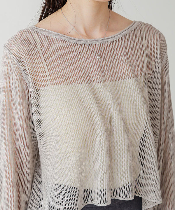 バックデザインメッシュニットトップス