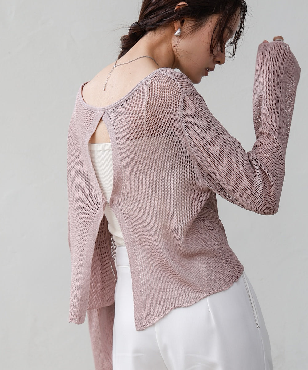 バックデザインメッシュニットトップス