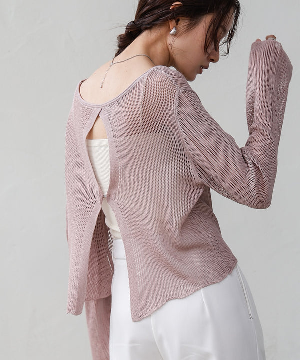 バックデザインメッシュニットトップス