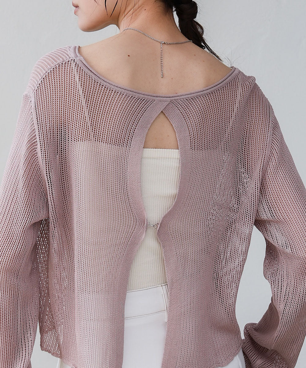 バックデザインメッシュニットトップス