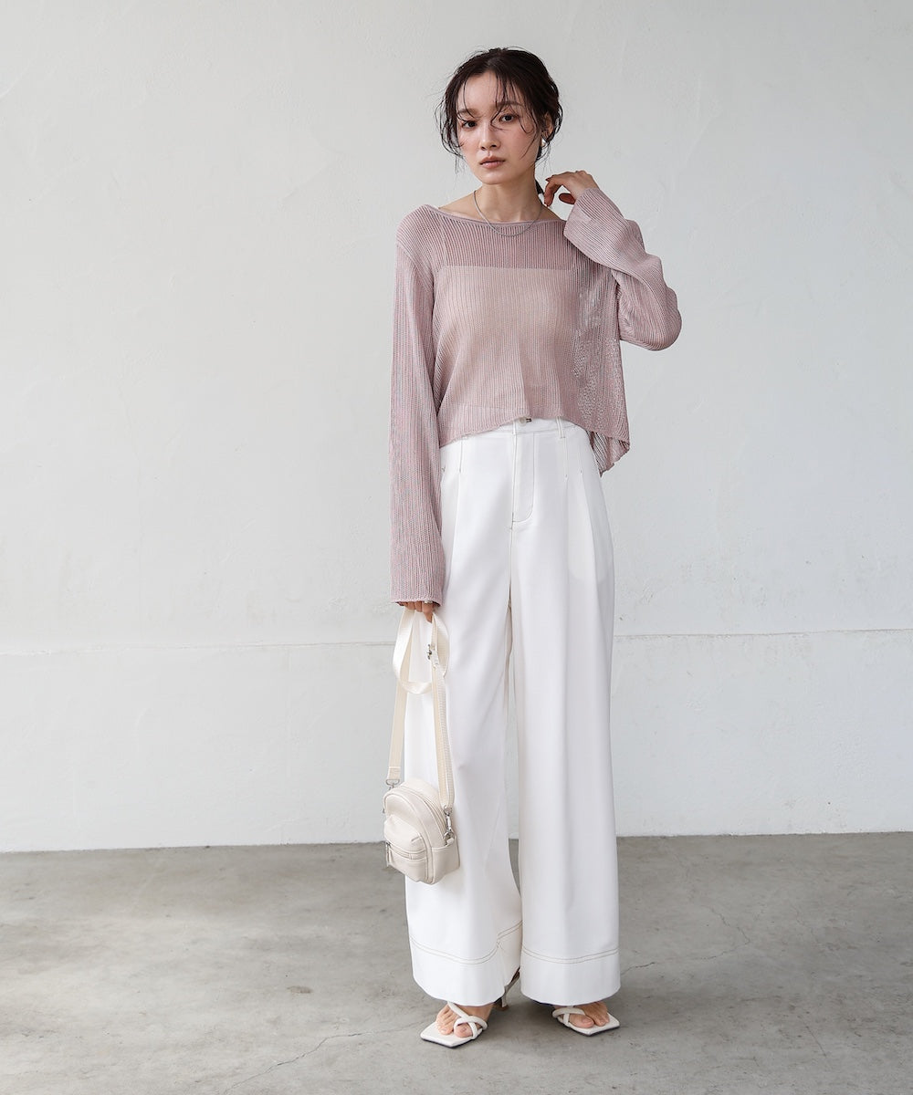 バックデザインメッシュニットトップス