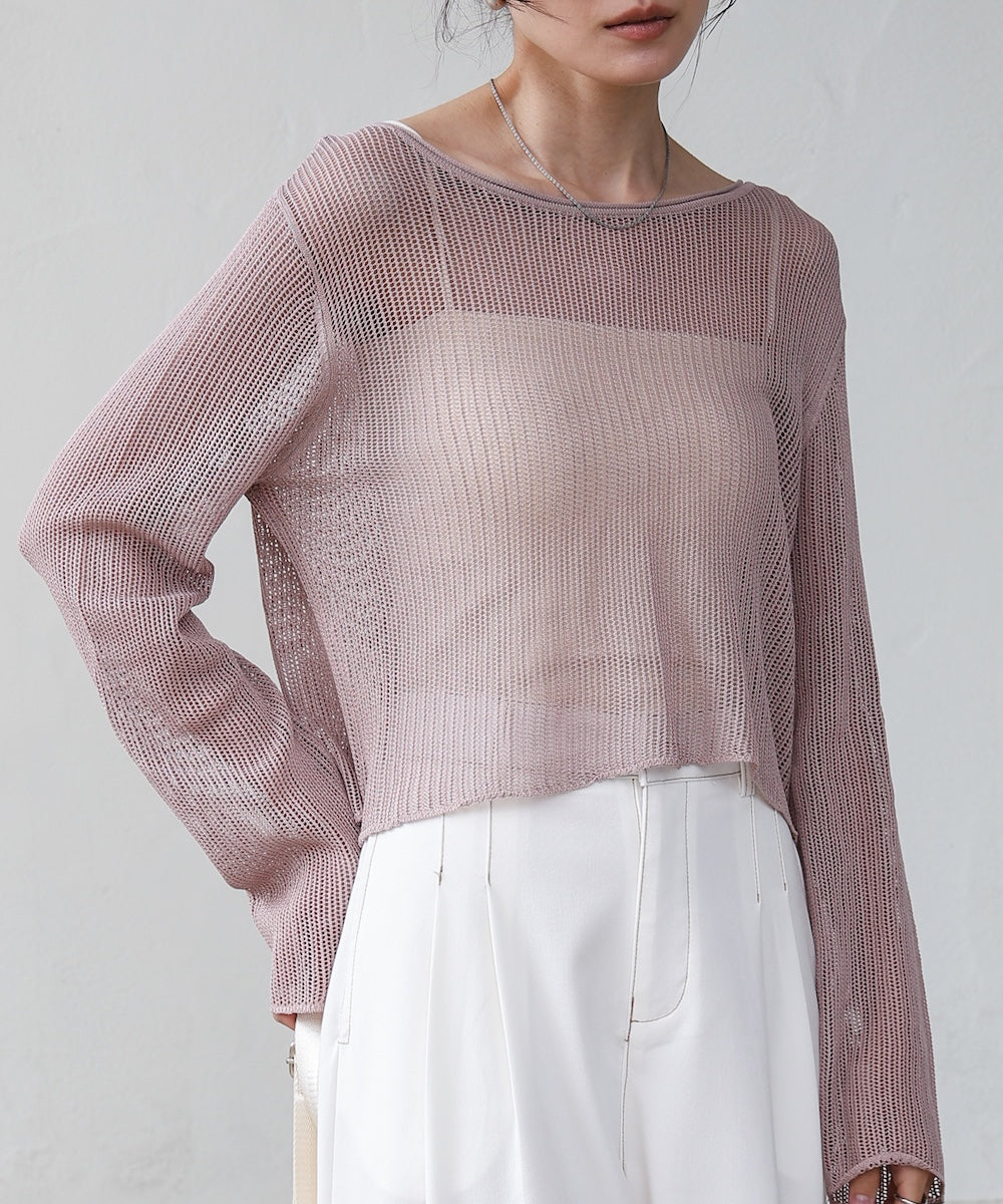 バックデザインメッシュニットトップス