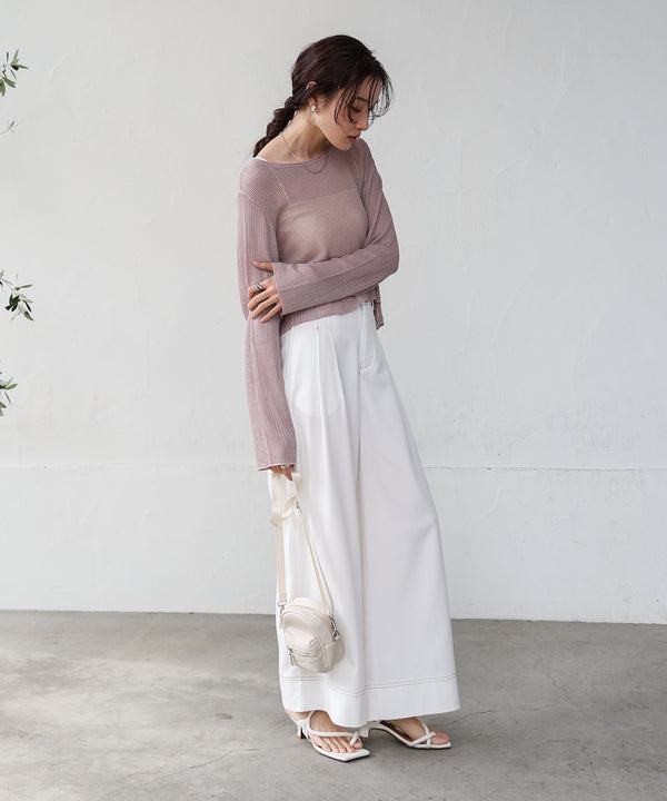 バックデザインメッシュニットトップス