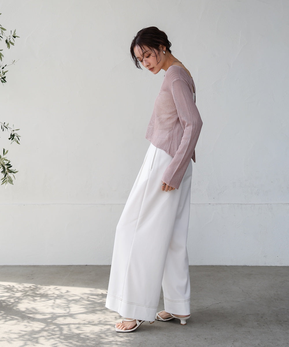 バックデザインメッシュニットトップス