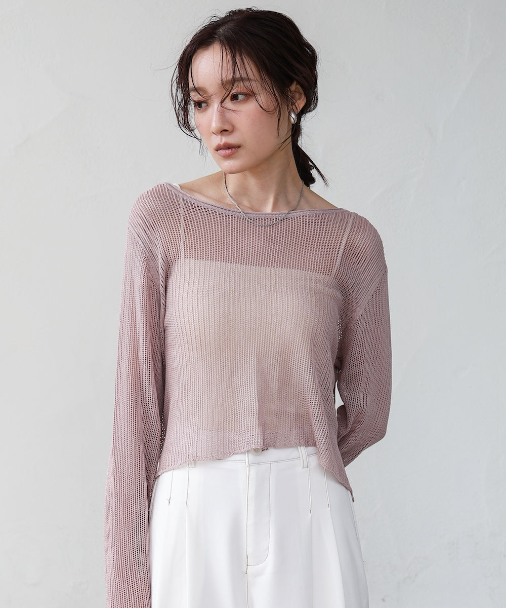 バックデザインメッシュニットトップス