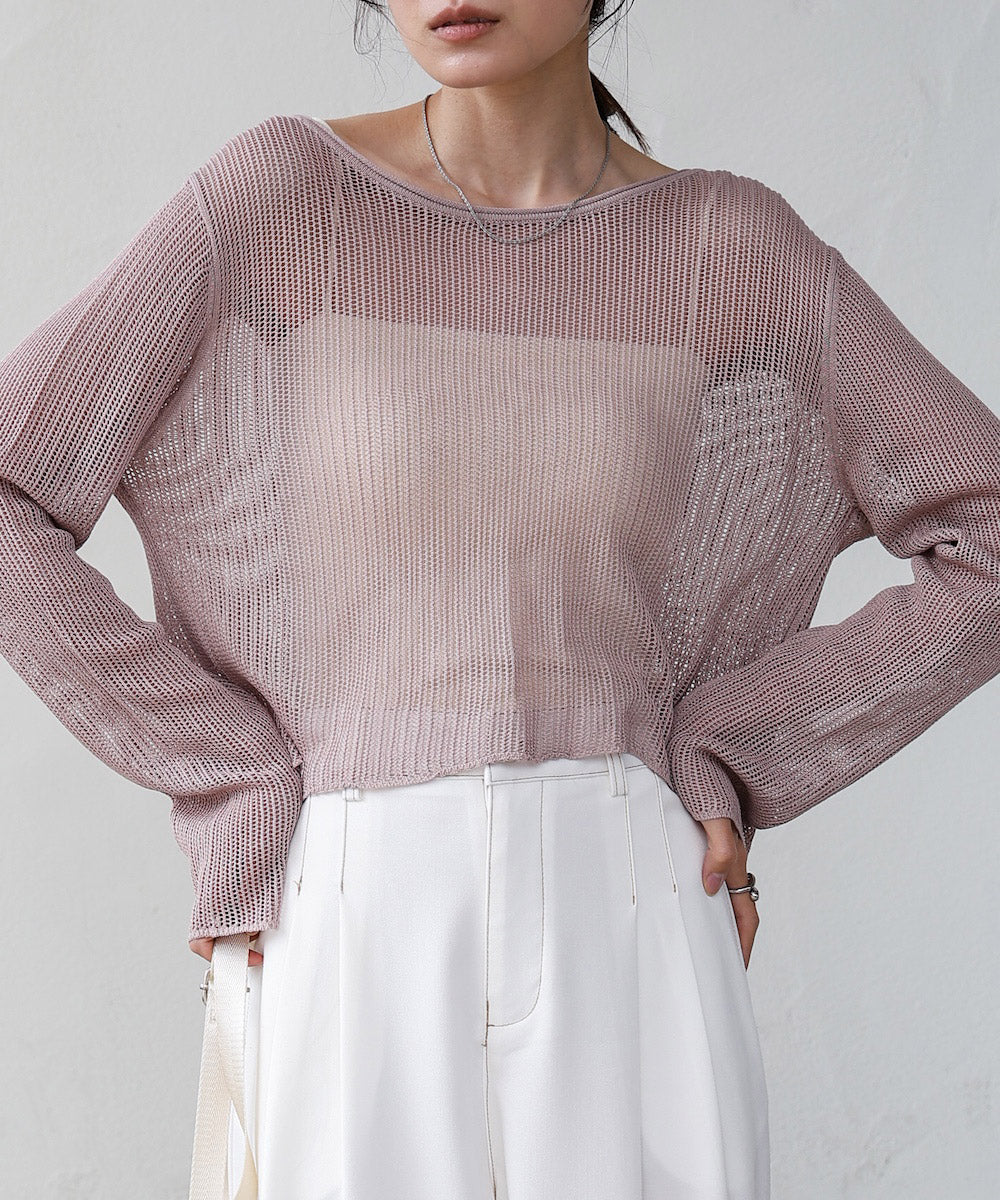 バックデザインメッシュニットトップス