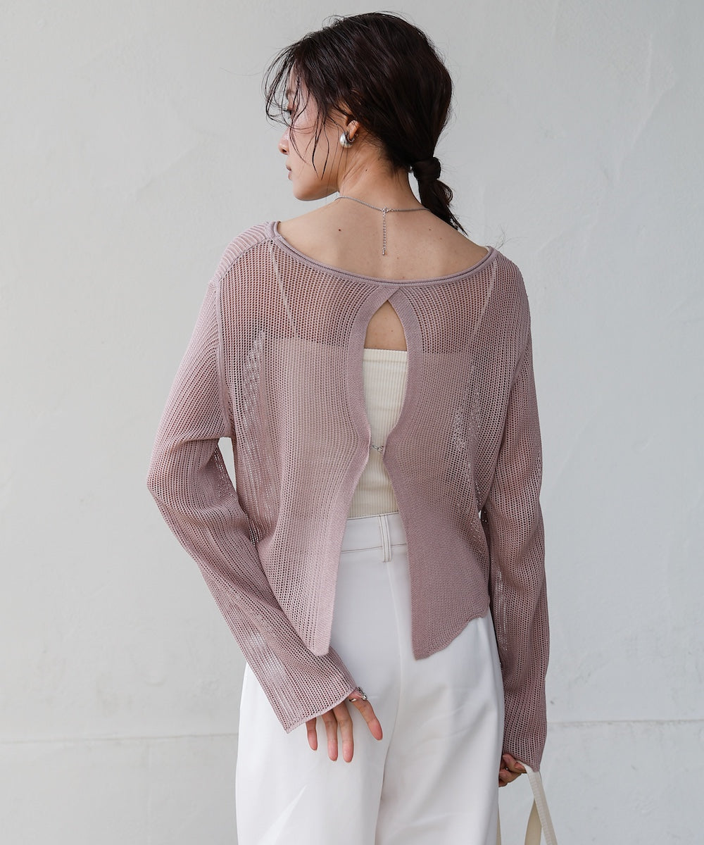 バックデザインメッシュニットトップス