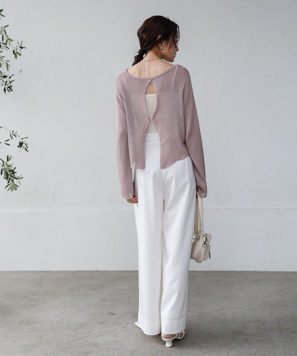 バックデザインメッシュニットトップス