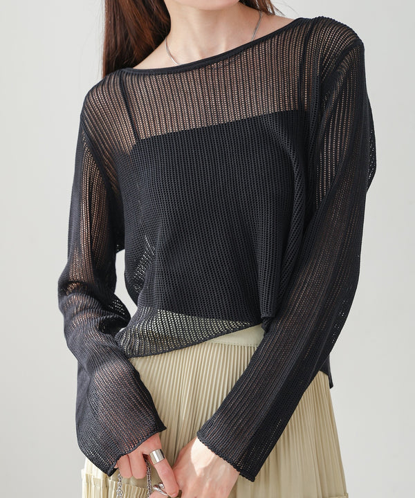 バックデザインメッシュニットトップス