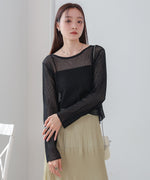 バックデザインメッシュニットトップス