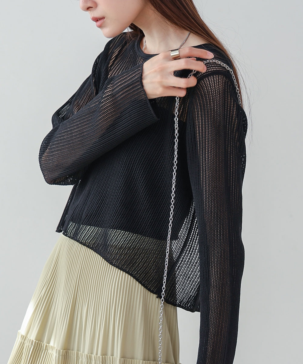 バックデザインメッシュニットトップス