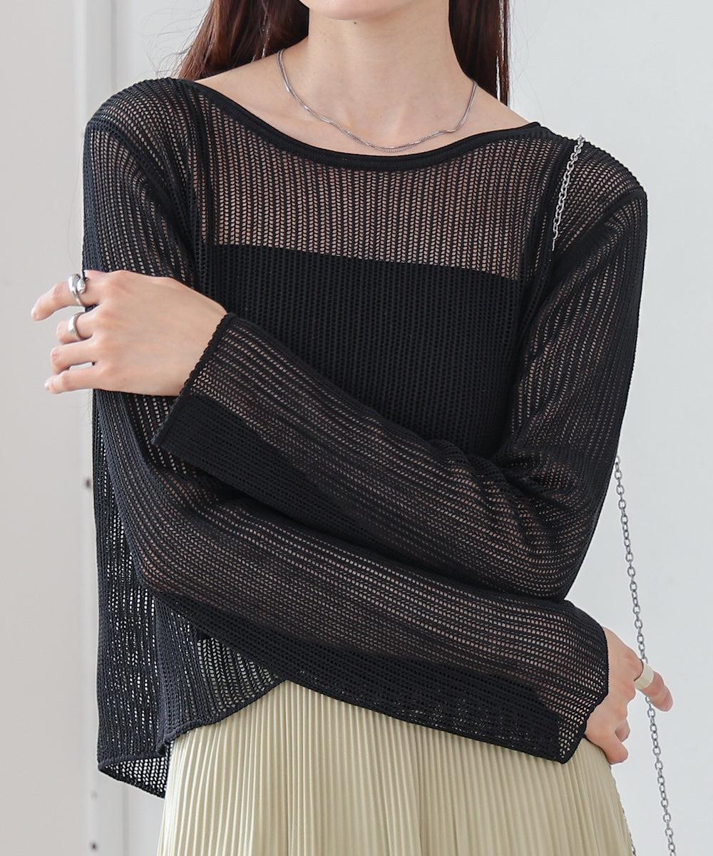 バックデザインメッシュニットトップス