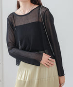 バックデザインメッシュニットトップス