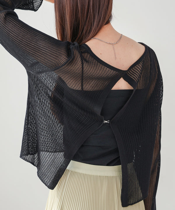 バックデザインメッシュニットトップス