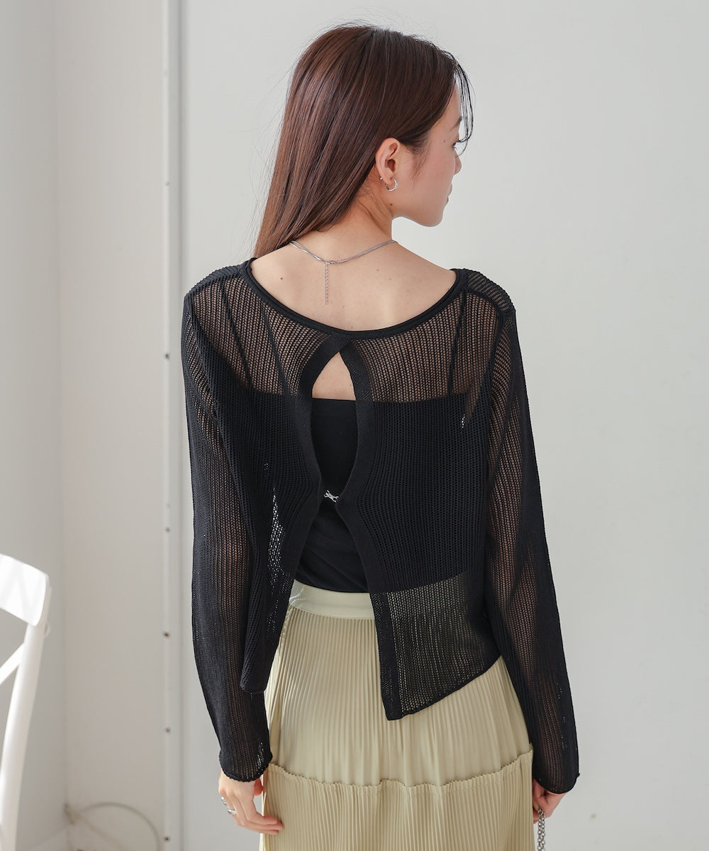 バックデザインメッシュニットトップス