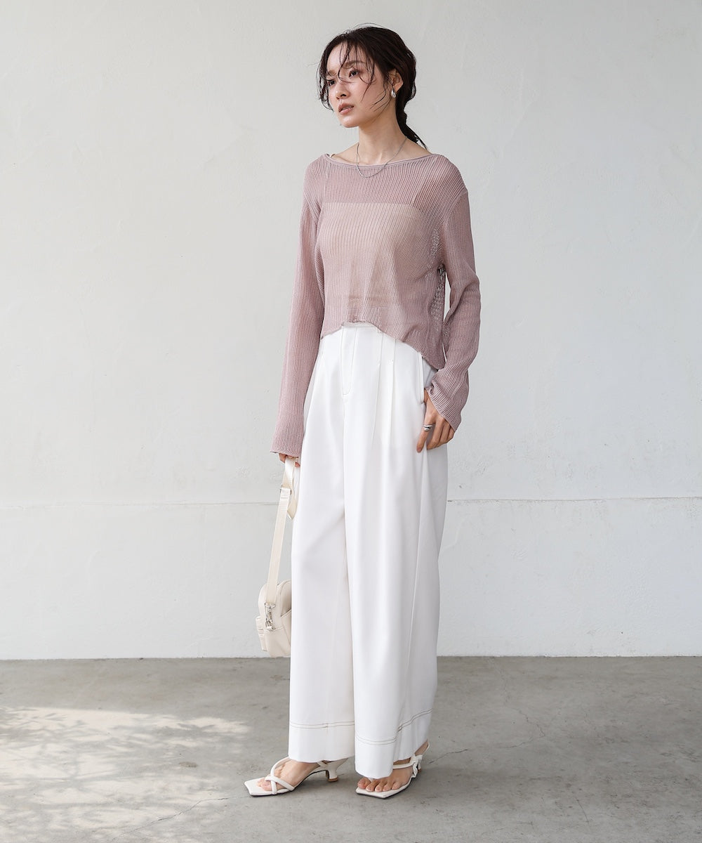 バックデザインメッシュニットトップス