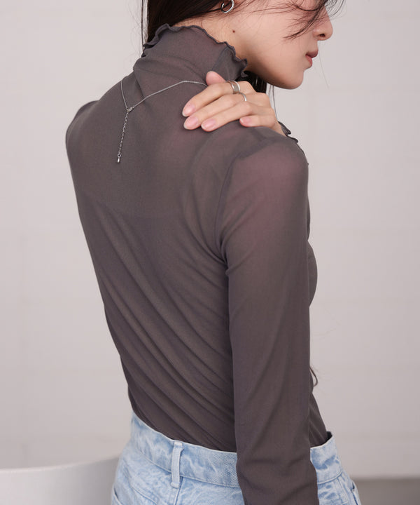 シアーハイネックメロートップス