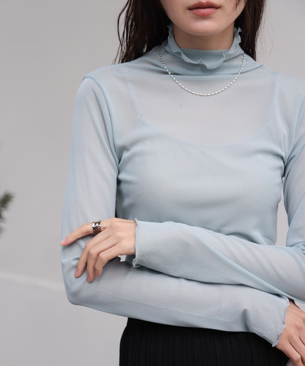 シアーハイネックメロートップス