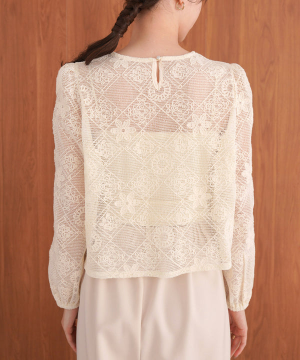 花柄レースブラウス