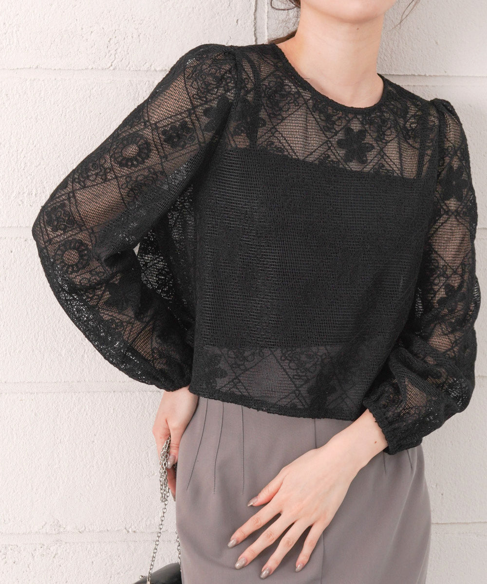 花柄レースブラウス