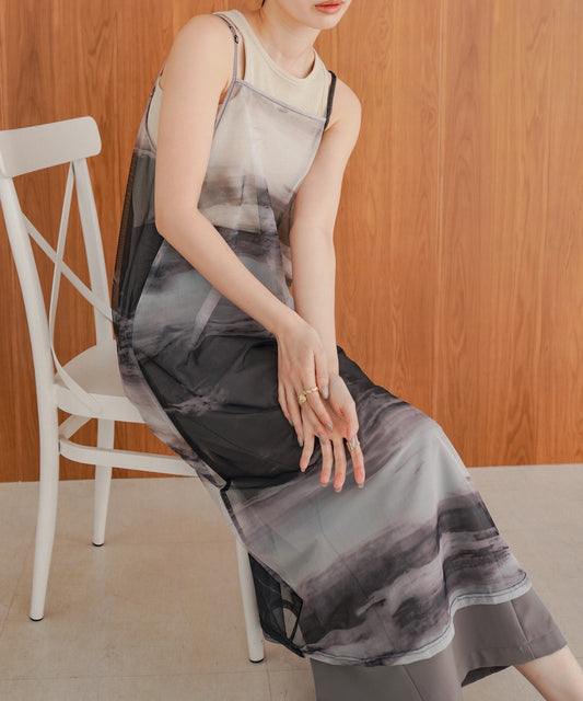 ニュアンス柄シアーキャミワンピース