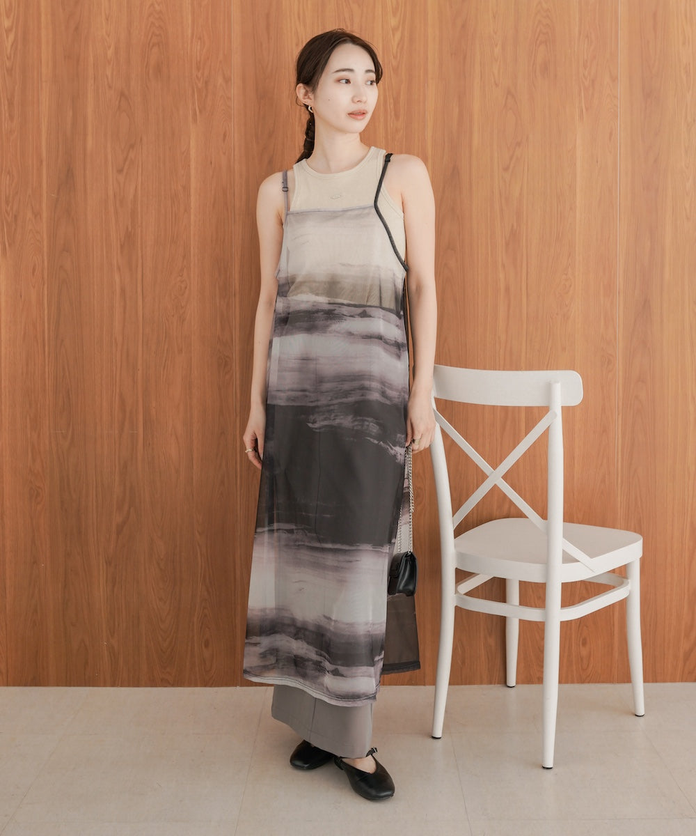 ニュアンス柄シアーキャミワンピース