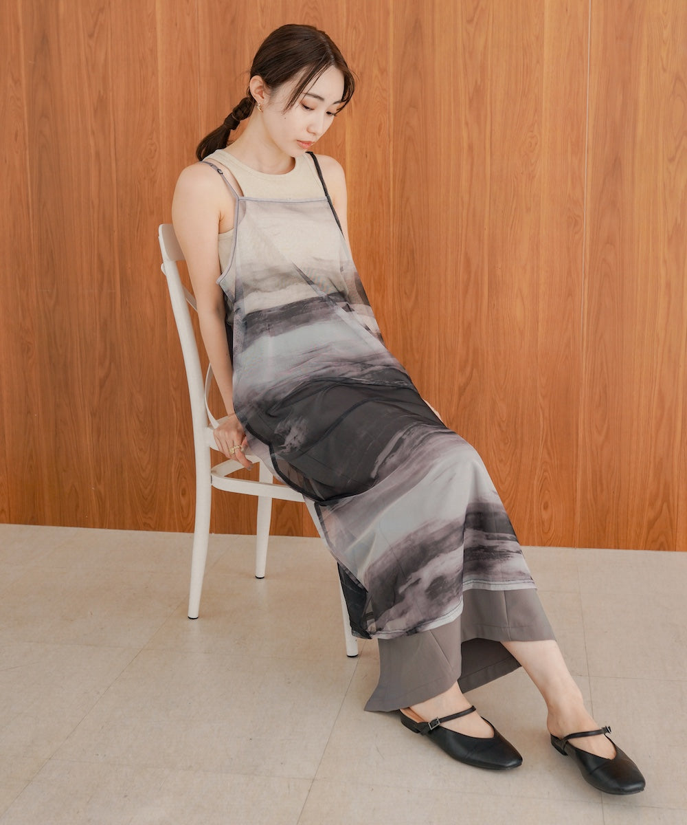ニュアンス柄シアーキャミワンピース