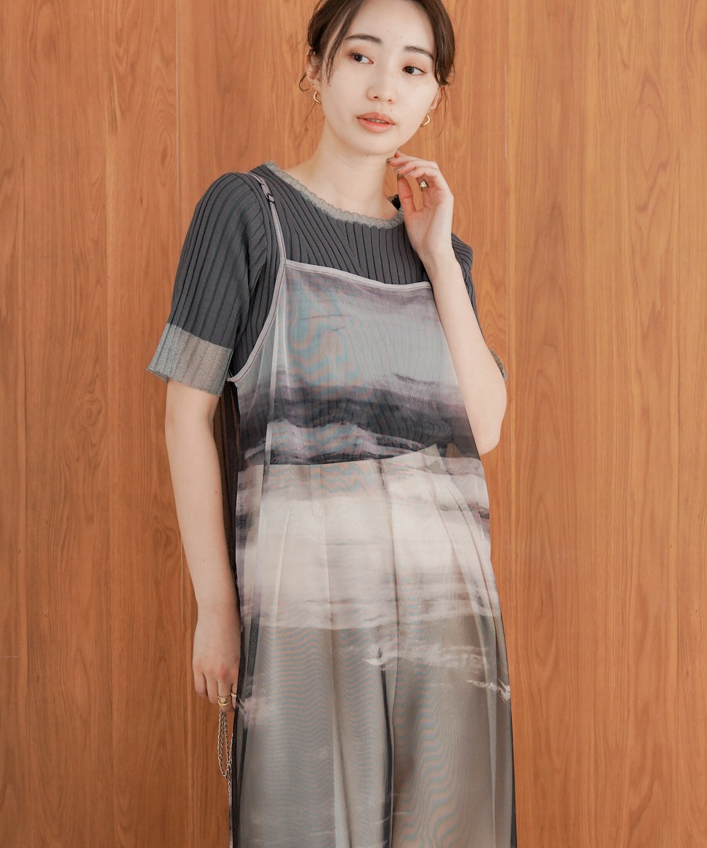ニュアンス柄シアーキャミワンピース