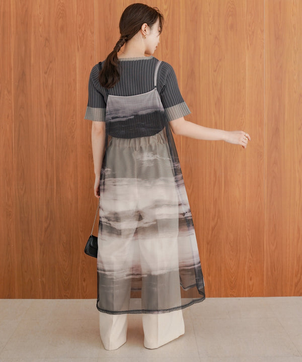 ニュアンス柄シアーキャミワンピース