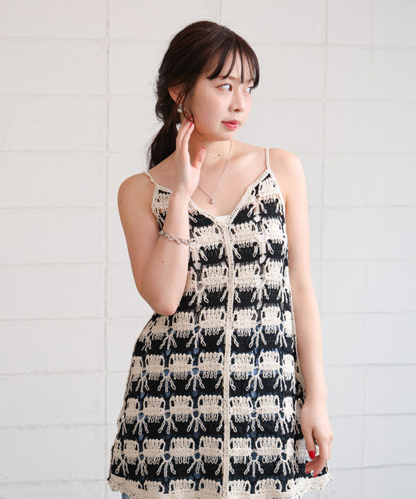 クロシェ編みミニワンピース