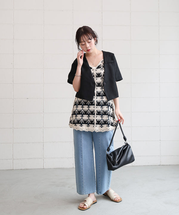 クロシェ編みミニワンピース