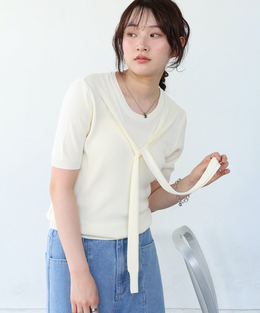 レイヤードデザインドッキング　サマーニットトップス