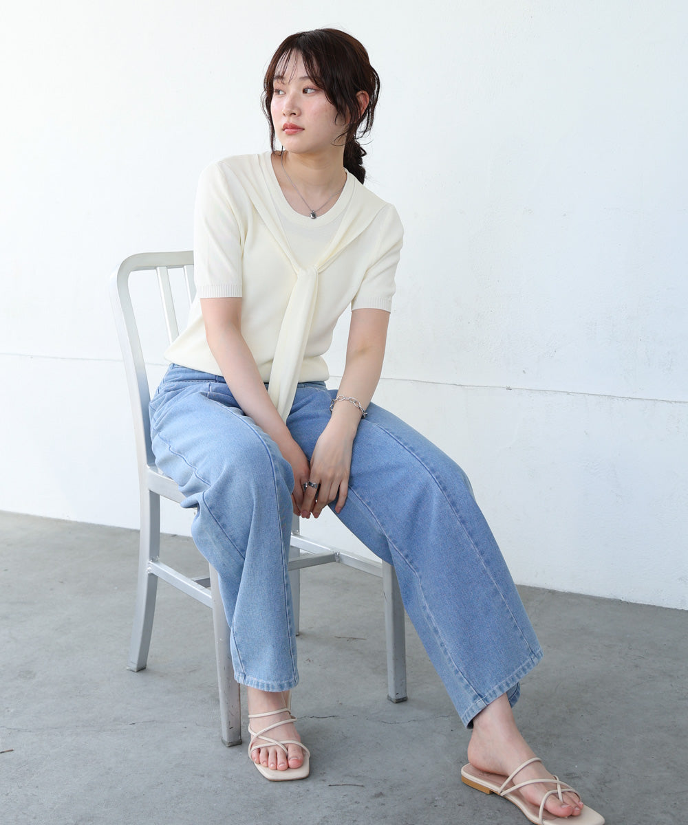 レイヤードデザインドッキング　サマーニットトップス