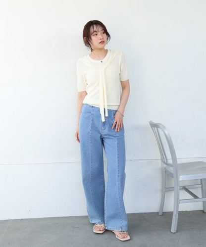 レイヤードデザインドッキング　サマーニットトップス