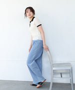 配色ポロ衿ニットプルオーバー