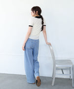 配色ポロ衿ニットプルオーバー