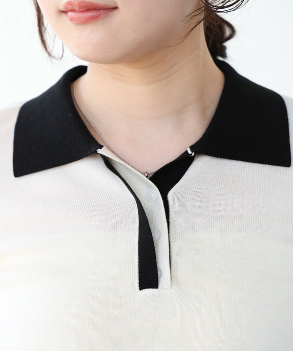 配色ポロ衿ニットプルオーバー