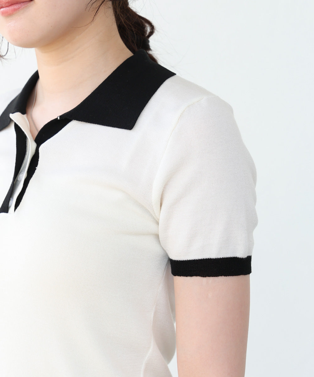 配色ポロ衿ニットプルオーバー