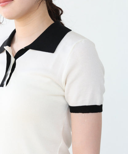 配色ポロ衿ニットプルオーバー