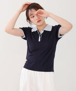 配色ポロ衿ニットプルオーバー