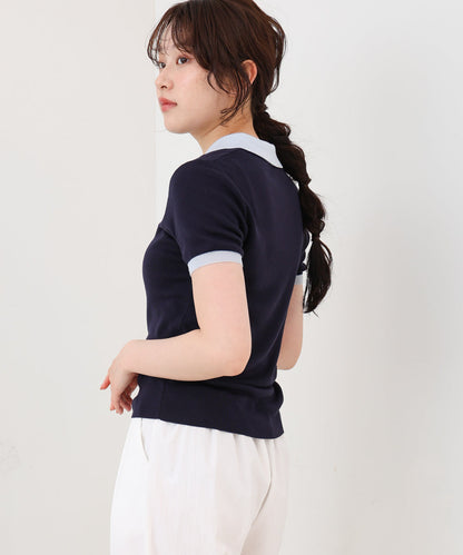 配色ポロ衿ニットプルオーバー