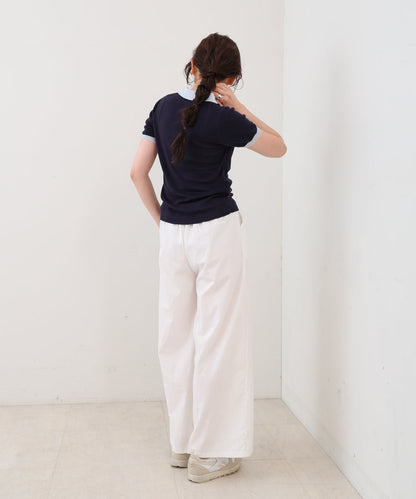 配色ポロ衿ニットプルオーバー