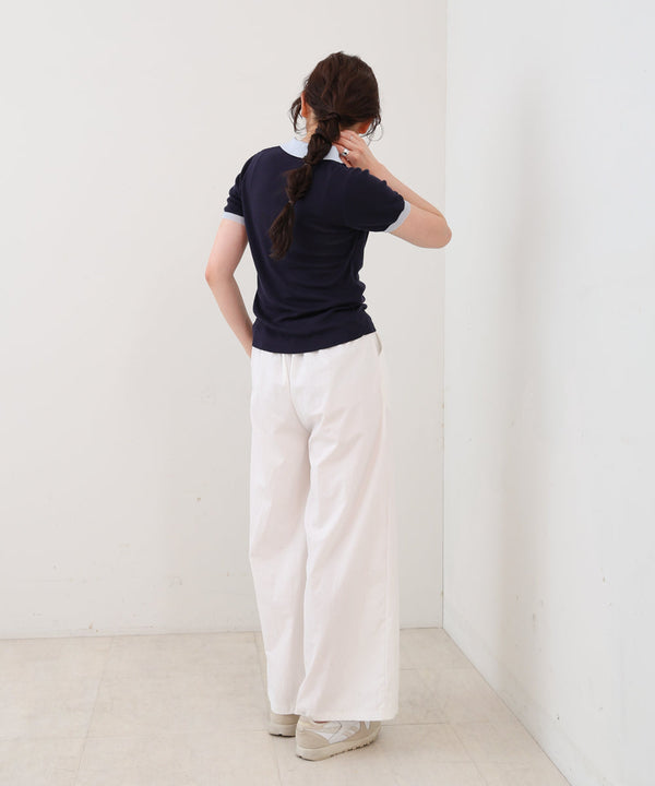 配色ポロ衿ニットプルオーバー